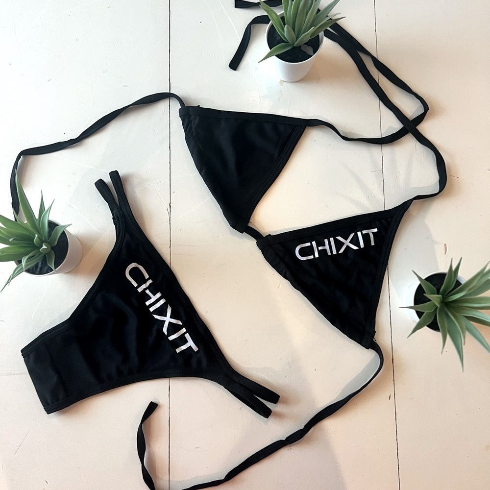 Cheeky Chixit Bikini with Triangle Top and Dual Strap, Low-Rise Bottoms BLACK